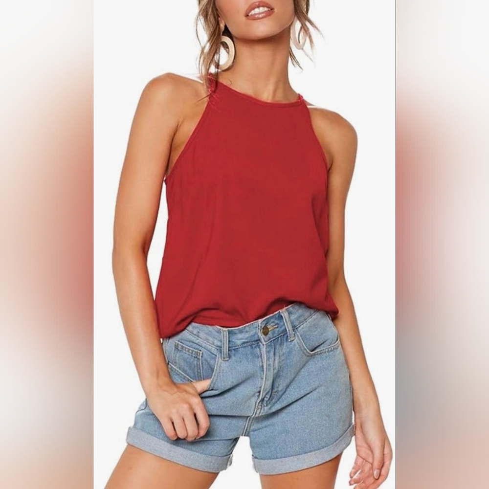 Womens Red Beach Halter Neck Tank- 2X